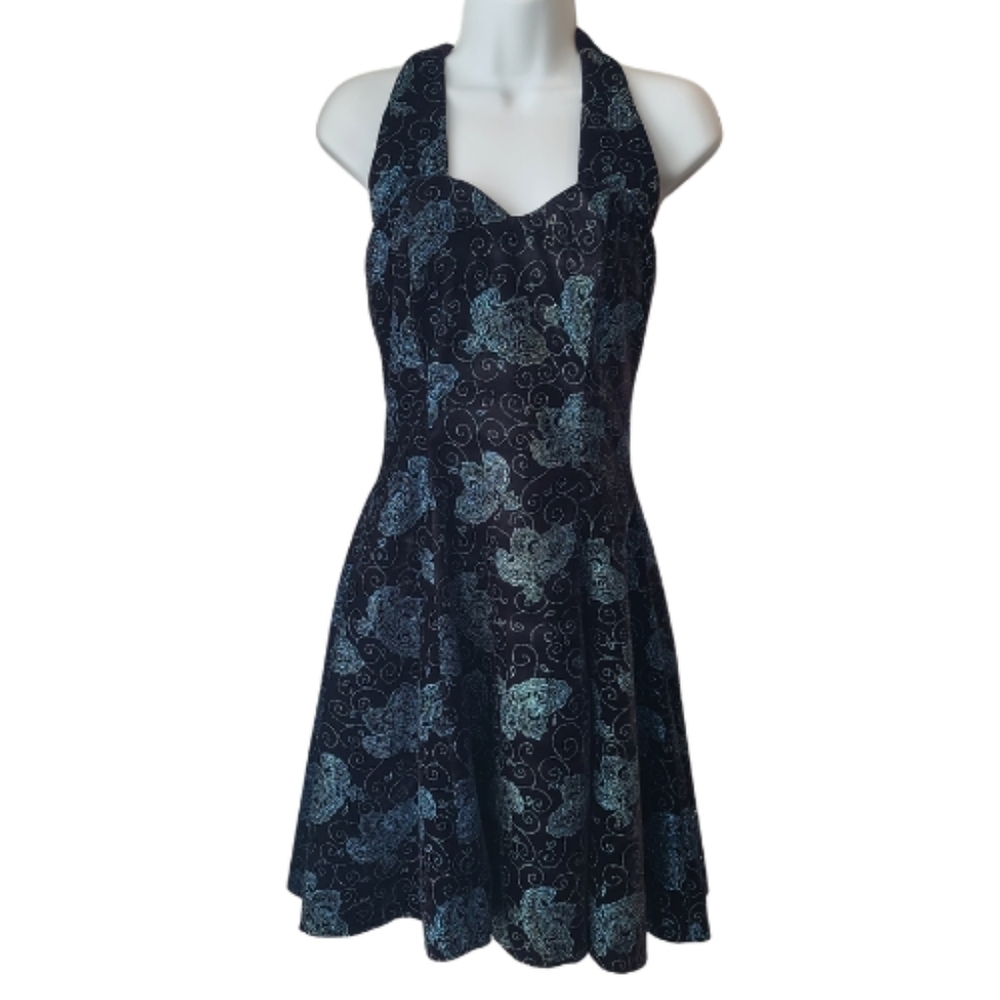 Vintage Y2K 90 Fairy Whimsigoth Dress Sz Small Black Velvet Halter Wedding Guest